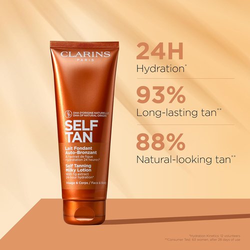 Clarins Self Tanning Milky Lotion - Natural, Streak-Free Tanner for Face & Body | 24-Hour Hydration & Sun-Kissed Glow