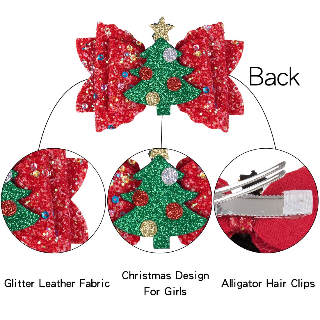 8 Pcs Christmas Red Sequins Bow Hair Clips for Girls Cute Glitter Elk Alligator Hair Bows Snowflake Hairpin Christmas Tree Accessories Teens Kids Party Favor Gift (Elk, Snowflake, Christmas Tree)