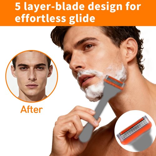 24Pcs Premium Razor Blades for Men - 5-Layer Stainless Steel Cartridge Refills Compatible with Fusion 5 Style Razors, Comfortable experience