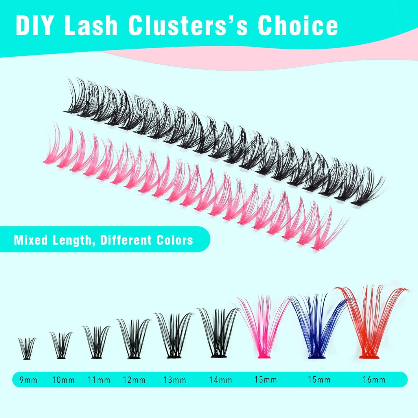 VAVALASH DIY Lash Extensions 280 PCS 30D Colored Individual Cluster Lashes D Curl Lash Clusters Faux Mink Slik Wispy False Lashes Easy Full Lash Extension DIY at Home (30D-0.07-D-9-16Mix Color)