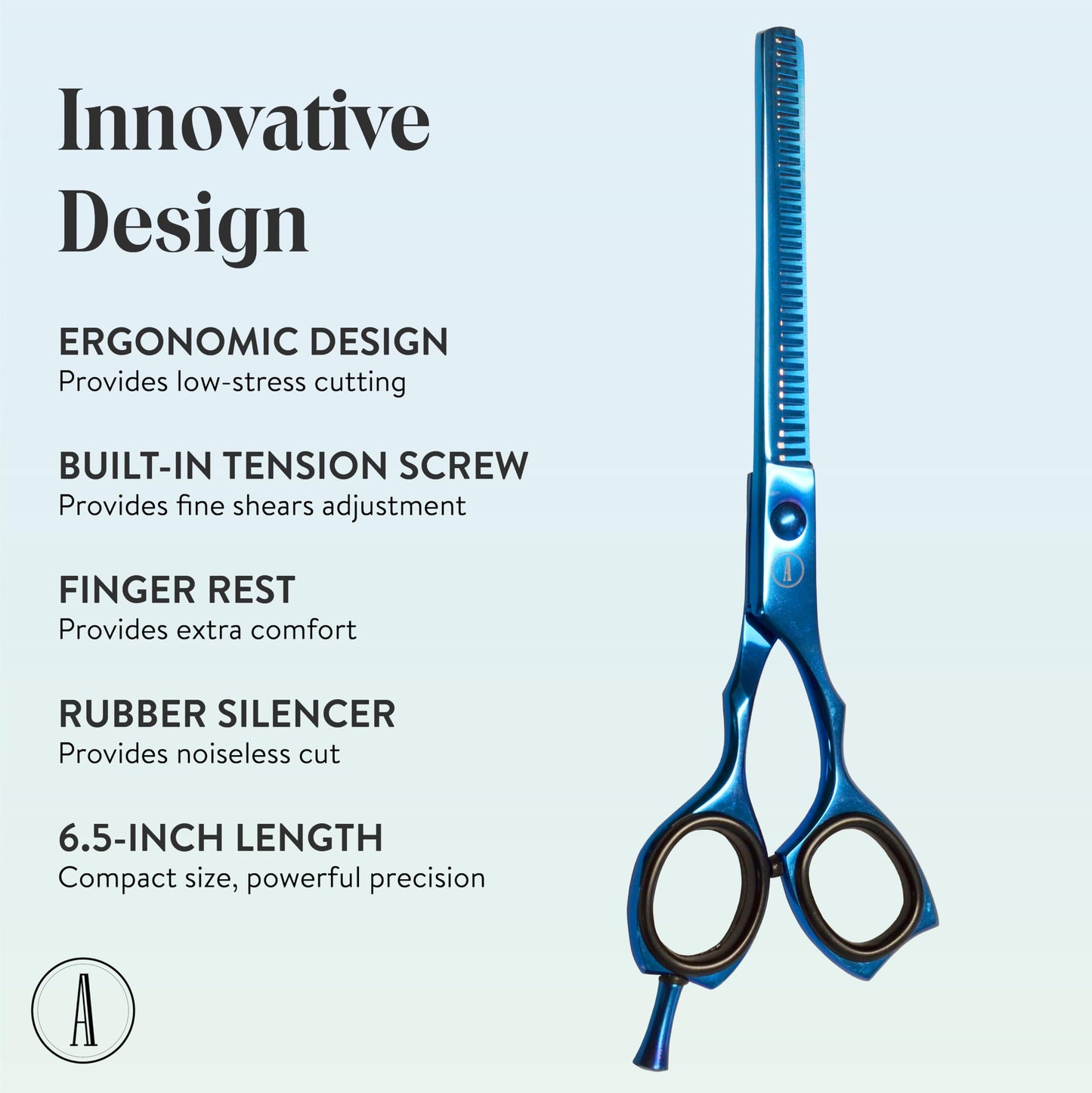 ANDUSTRIAL - Professional Hair Cutting And Thinning Scissors/Shears For Men/Women/Home/Salon - Premium High Carbon Steel Quality - Smooth And Sharp - 6.5 Inch, Blue