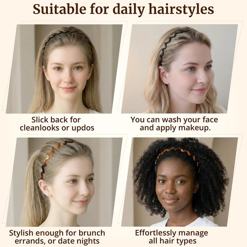 HFZRZFH Zig Zag Headbands for Women, Classic 90s Headband with Teeth, Non-Slip Plastic Comb Hair Band for Slicked Back Styles, Curly Hair and Everyday Face Washing Accessories, 2 Pack Black & Brown