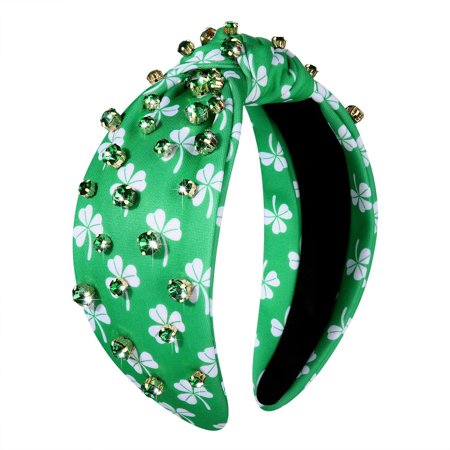 PHALIN St.Patrick's Day Headband for Women Shamrock Knotted Headband Embellished Green Crystal Rhinestone Headband Irish Lucky Leaf Hat St.Patrick's Day Accessories Gifts (Shamrock 1)