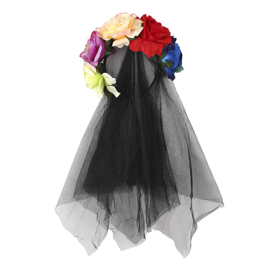 Halloween Veils Cosplay Party Costume Rose Headband Floral Crown Flower Head Piece Veil Headpiece Crown Veil Floral Headband