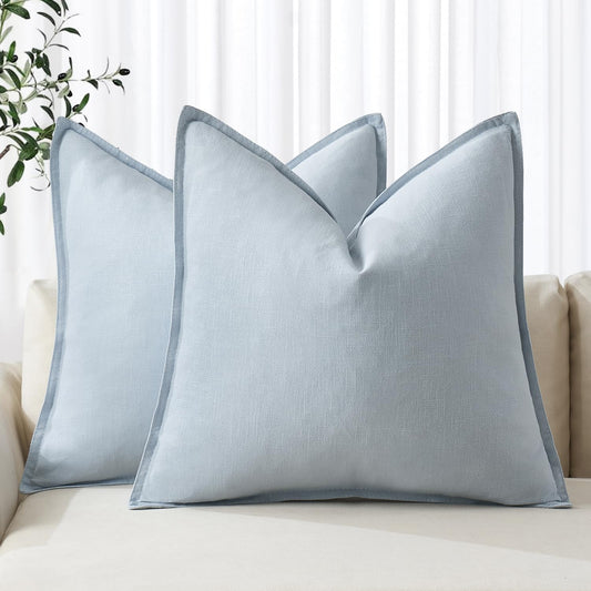 MIULEE Decorative Linen Pillow Covers 16x16 Inch Blue Boho Farmhouse Neutral Couch Throw Pillows for Bed Pack of 2 Accent Coastal Modern Pillowcase Summer Sofa Livingroom Home Decor