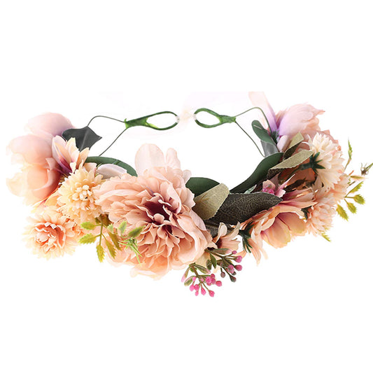 YnimioAOX Handmade Adjustable Flower Wreath Headband Halo Floral Crown Garland Headpiece,D21-champagne