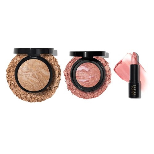 Laura Geller New York Marble Magic Kit - Baked Foundation, Blush & Lipstick Set in Medium & Pink Buttercream