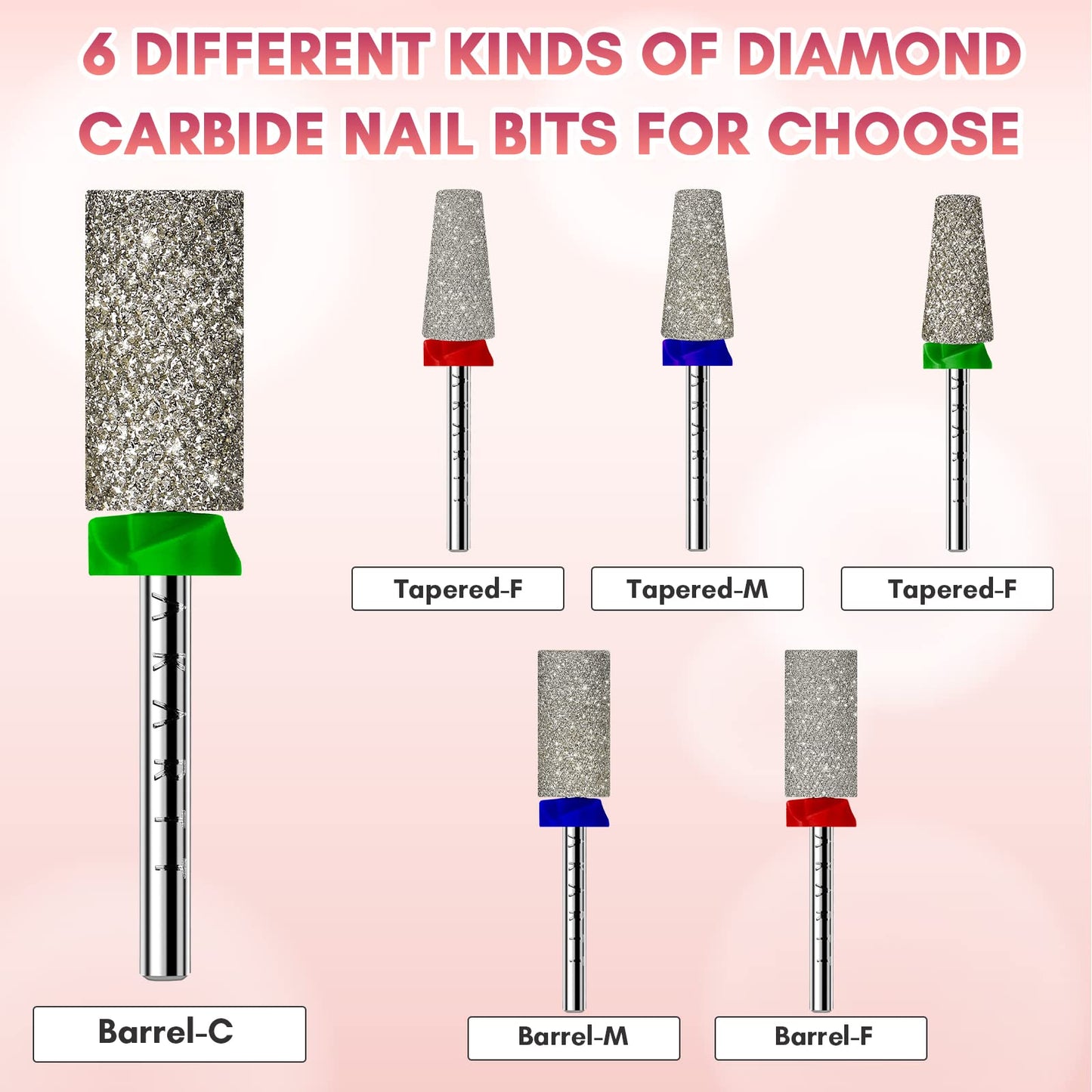 Makartt Nail Drill Bits, Large Barrel Carbide Diamond Sanding Bit for Gel Nails Polish Remove, Upgrade Drill Tips with Cross Teeth and Dust-Proof Ring for Manicure Salon Shaping, C #80 Grit