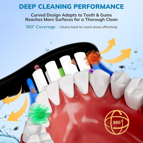 Philips Sonicare Replacement Toothbrush Heads - 8 Pack of Soft Gentle Bristles for Click-On Electric Toothbrushes (Black)