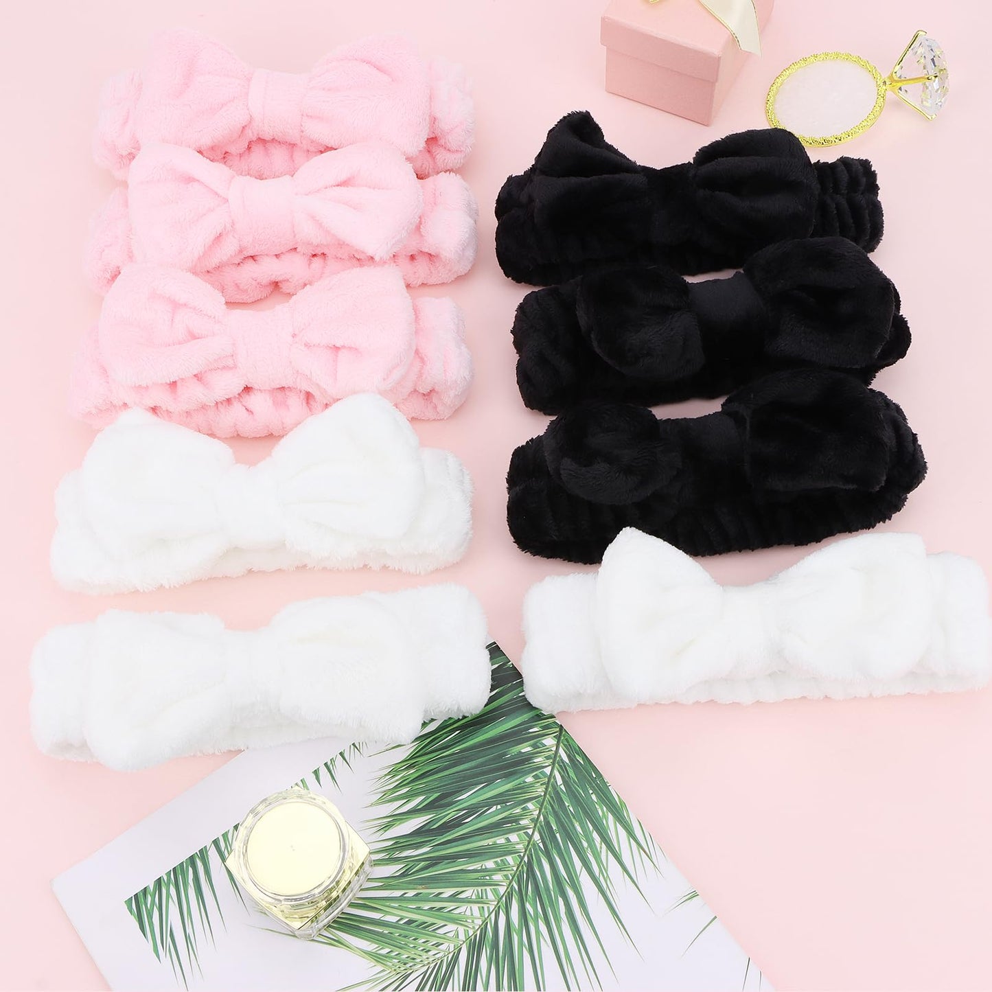 Casoty 9 Pcs Makeup Headbands, Bow Hair Band, Soft Coral Fleece Fuzzy Headbands for Women, Spa Headband for Face Washing Shower Yoga Spa Slumber Party