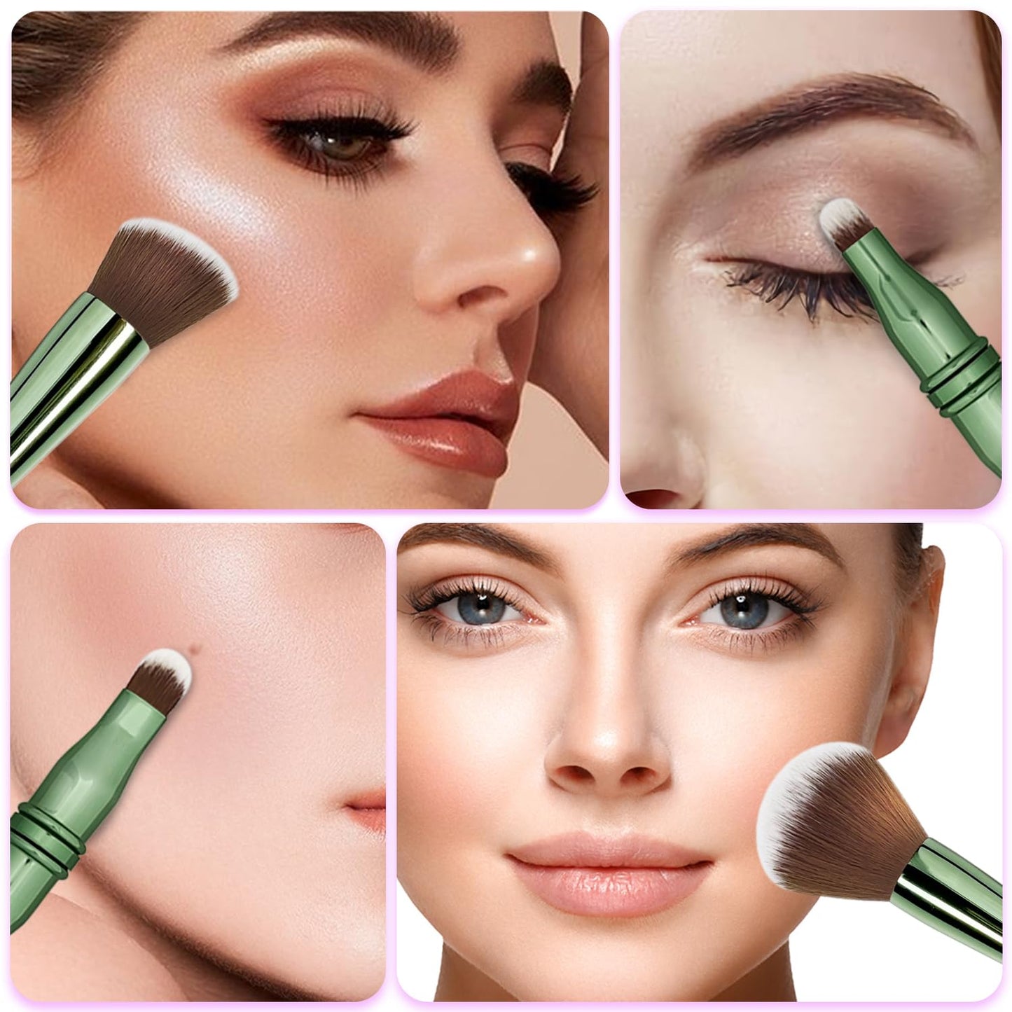 Jilier Travel Makeup Brushes with Case, 4 in 1 Makeup Brush Set, Powder Brush, Foundation Brush/Blush Brush, Eyeshadow Brush, Concealer Brush, Double Ended Makeup Brush Ideal for Liquid, Cream, Powder