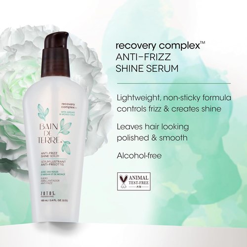 Bain de Terre Recovery Complex Anti-Frizz Shine Serum - Silky Shine & Frizz Control with Argan & Monoi Oils | Paraben-Free, Vegan