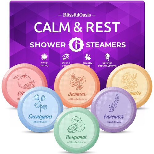BlissfulOasis Shower Steamers 6 Packs, Shower Bath Bombs with Natural Fragrance, Self-Care & Relaxation Birthday Presents for Loved Ones, Shower Bombs with Valentine's Day Presents for for Her