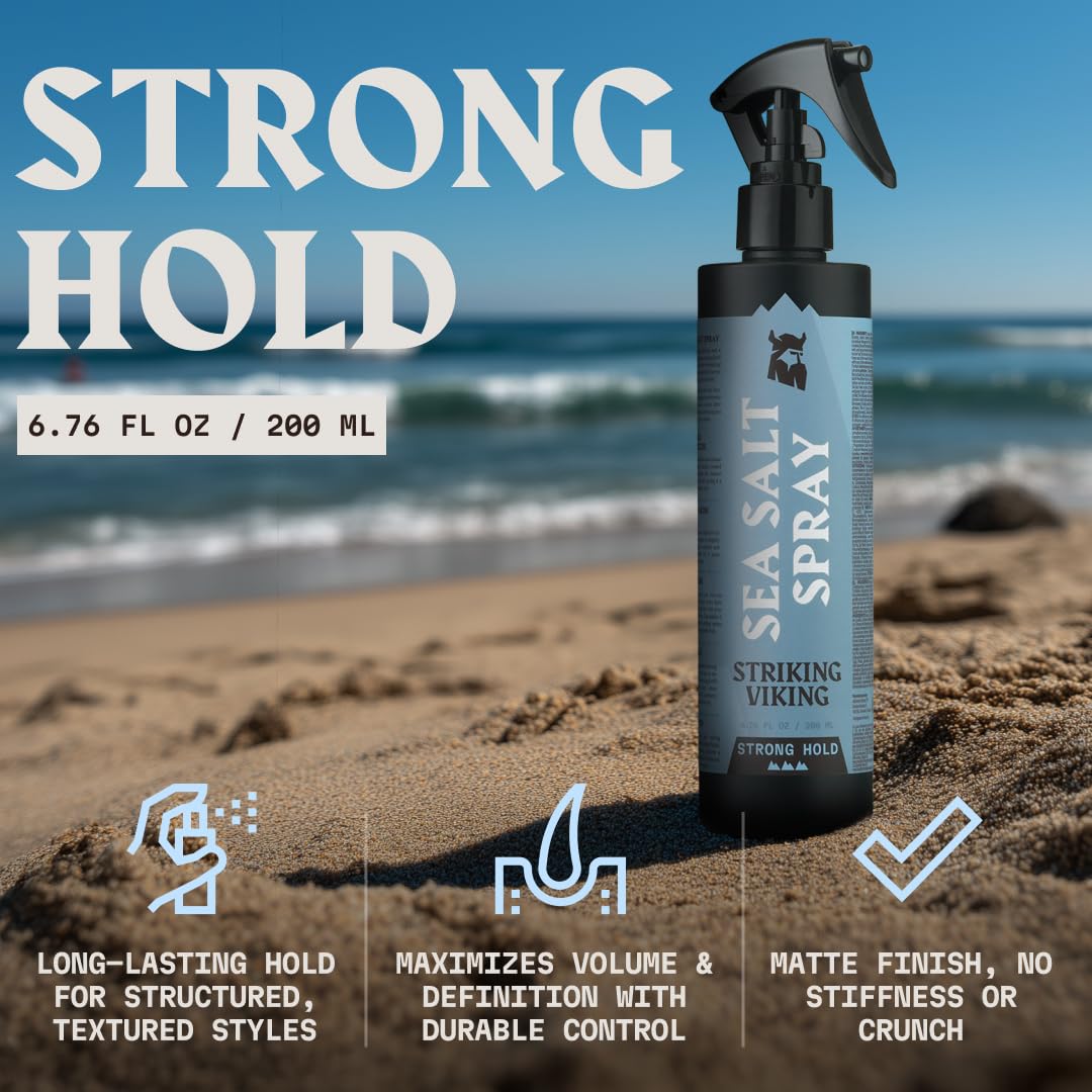 Striking Viking Sea Salt Spray for Men - Strong Hold Ocean Texture Mist | 6.76 Fl Oz, Blue Ocean Scent