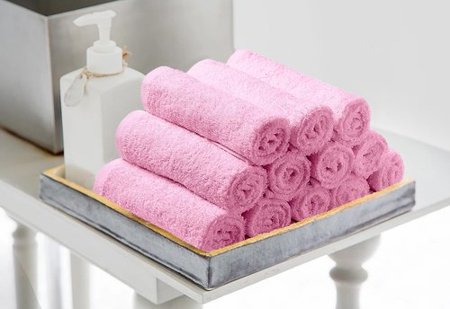 Avalon Towels Cotton Washcloths – (Pack of 36) Size 12x12 Inches, 100% Ring Spun Cotton, Soft & Absorbent Face Towels, Gym Towels, Hotel and Spa Quality, Reusable Fingertip Towels (Pink)