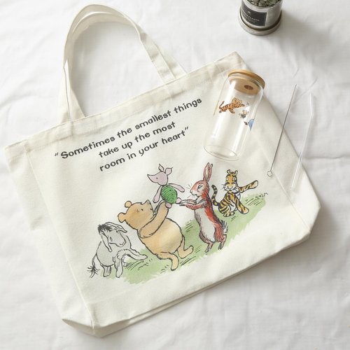 Pooh Bear Inspirational Canvas Tote Bag & 16oz Iced Glass Cup Gift Set for Friends