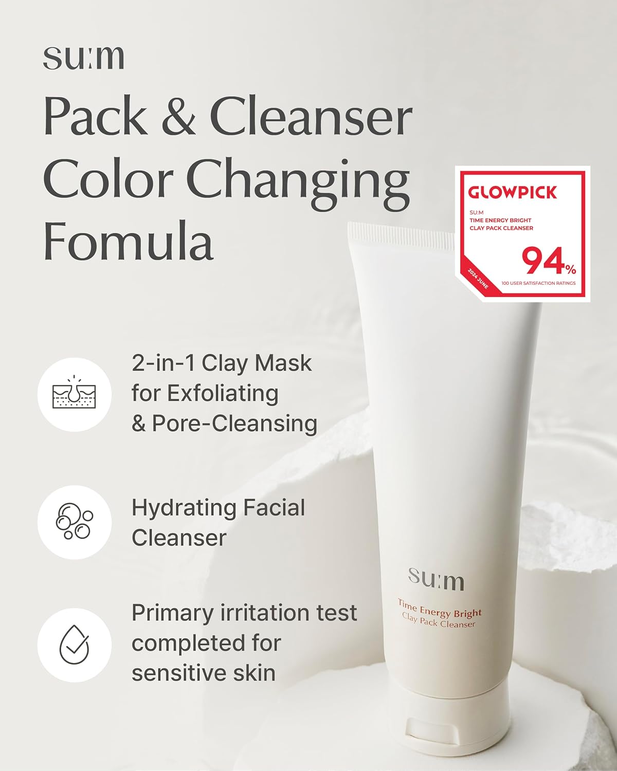 SU:M One Minute Clay Mask - 2-in-1 Pore Cleanser & Hydrating Facial Mask | Exfoliate & Smooth Skin, 5.07 fl oz