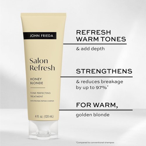John Frieda Salon Blonde Hair Toner - Honey Tone Perfecting Treatment with Protein-Peptide Complex, 4 Fl Oz