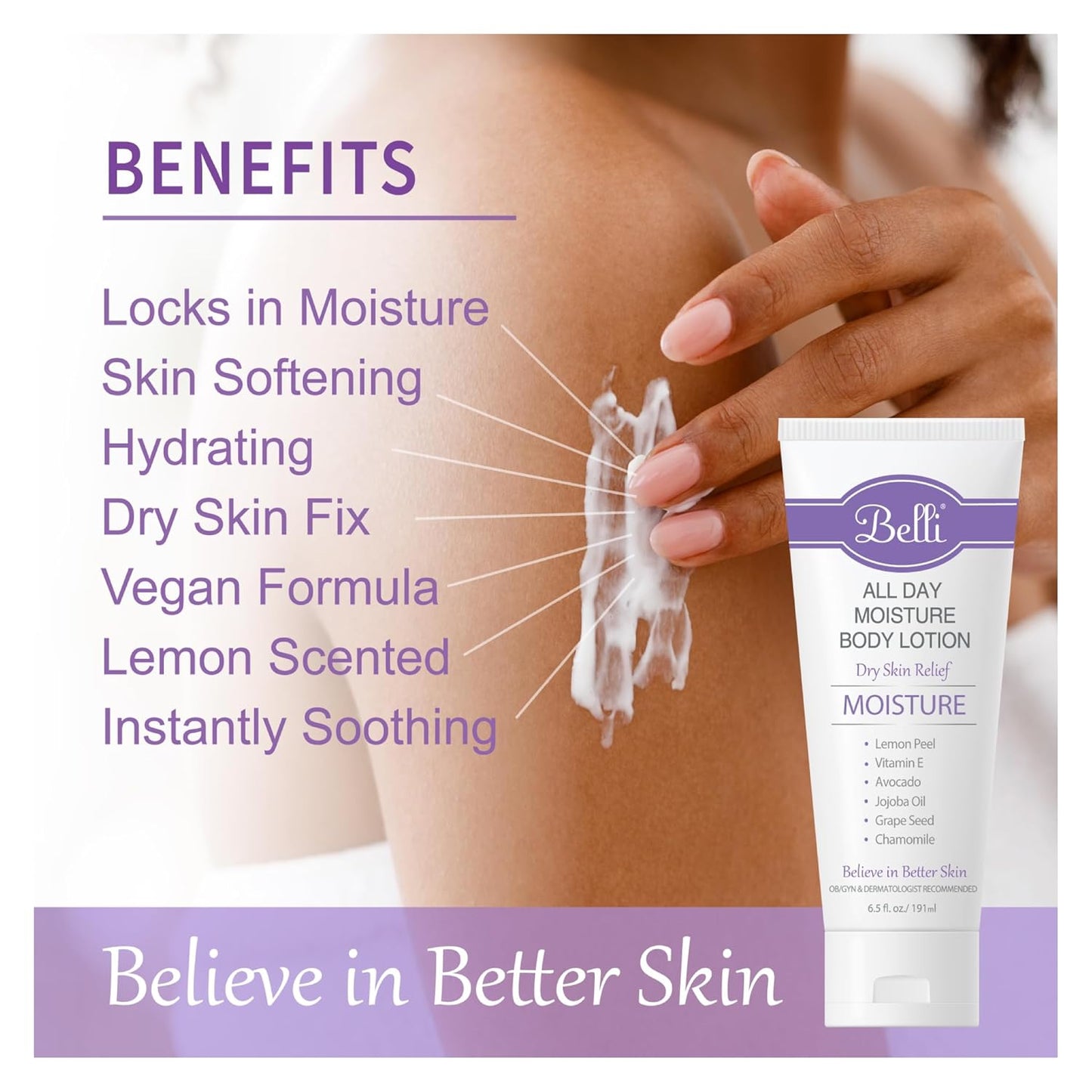 Belli Skincare All Day Moisturizer - Hydrating Body Lotion for All Skin Types | 6.5 Oz, Vegan & Pregnancy Safe