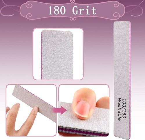 HeeYaa Nail File Set - 12 Professional Reusable 100/180 Grit Washable Tools for Gel & Acrylic Nails