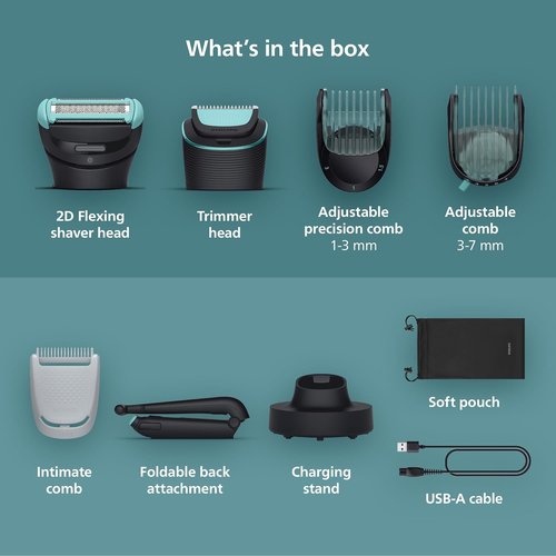 Philips Norelco Body Groomer 7000 - Men's Whole Body Groomer with 2D Flexing Head & Triple Protect Shave System | 100% Showerproof, BG7480/50
