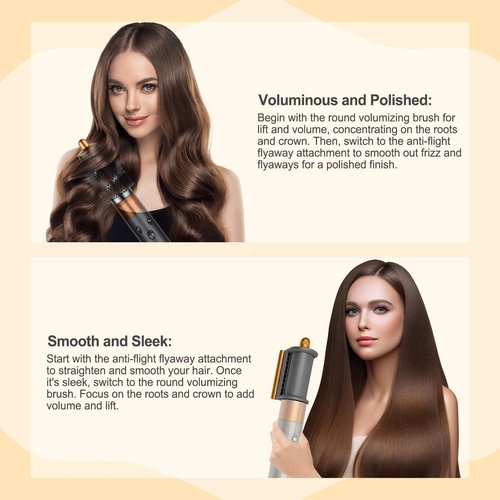 AFDD Round Volumizing Brush and Anti-Flight Flyaway Attachment for Dyson Airwrap Styler HS01/HS05, Hair Smoothing Drying Volumizer Styling Kit Attachment Compatible with Airwrap(Gold)