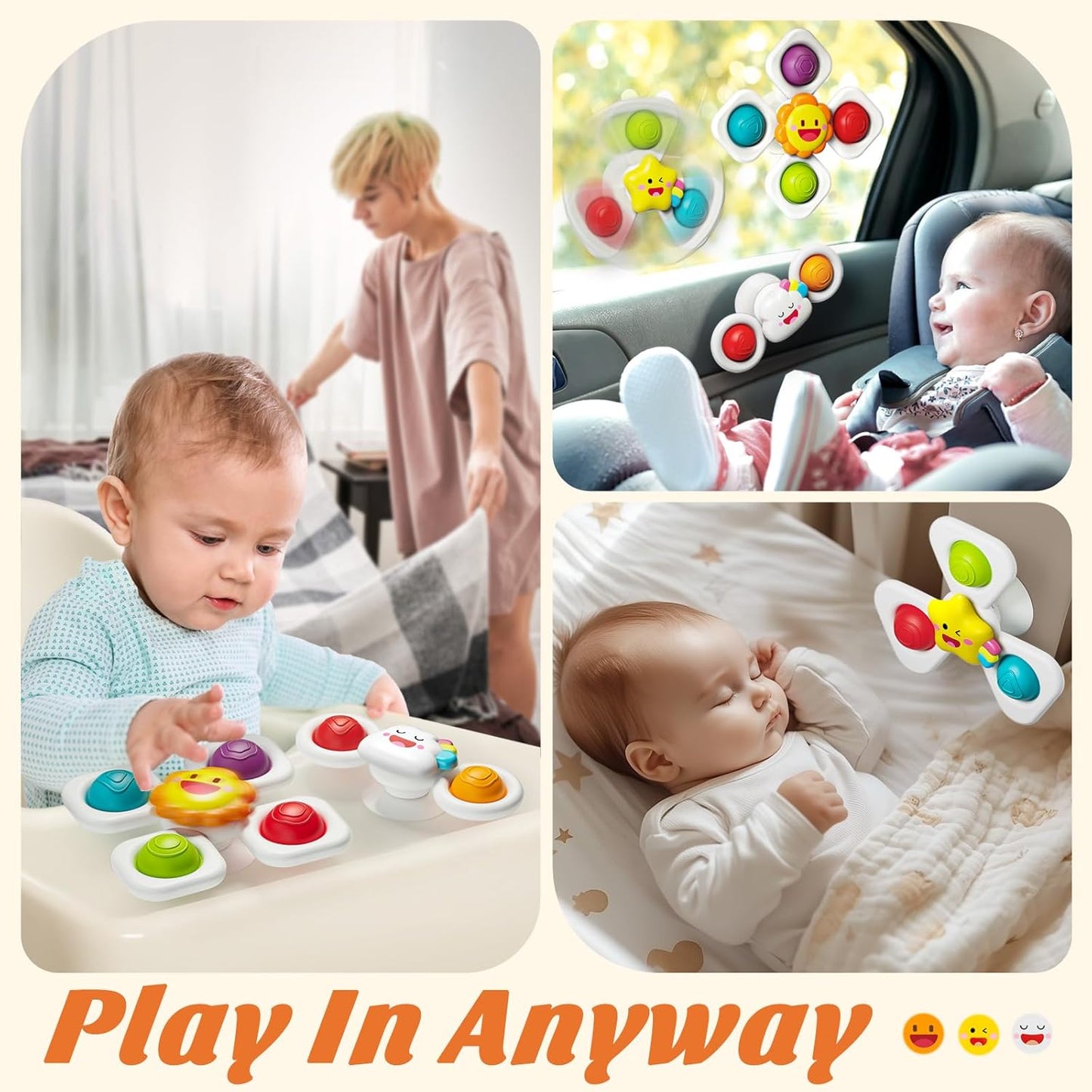 SpringFlower Baby Toys - Suction Cup Spinner Bath Toy for 0-18 Months | Sensory Travel Toy for Toddlers
