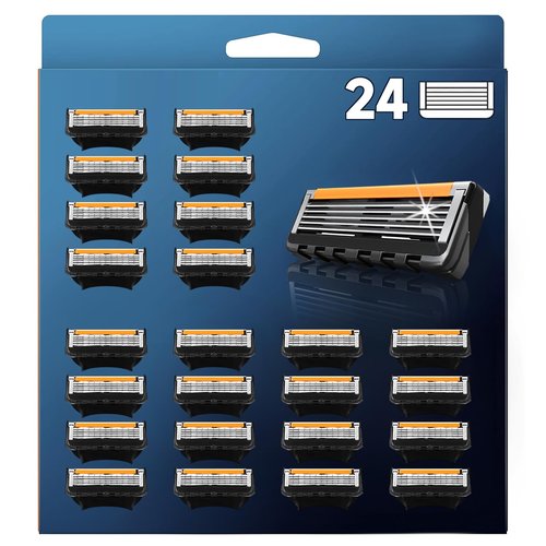 24 Replacement Razor Blades for Men – Compatible with Gillette ProGlide &Razor Systems, 5-Blade Refills, Wet Shave, Value Pack, Smooth & Precise
