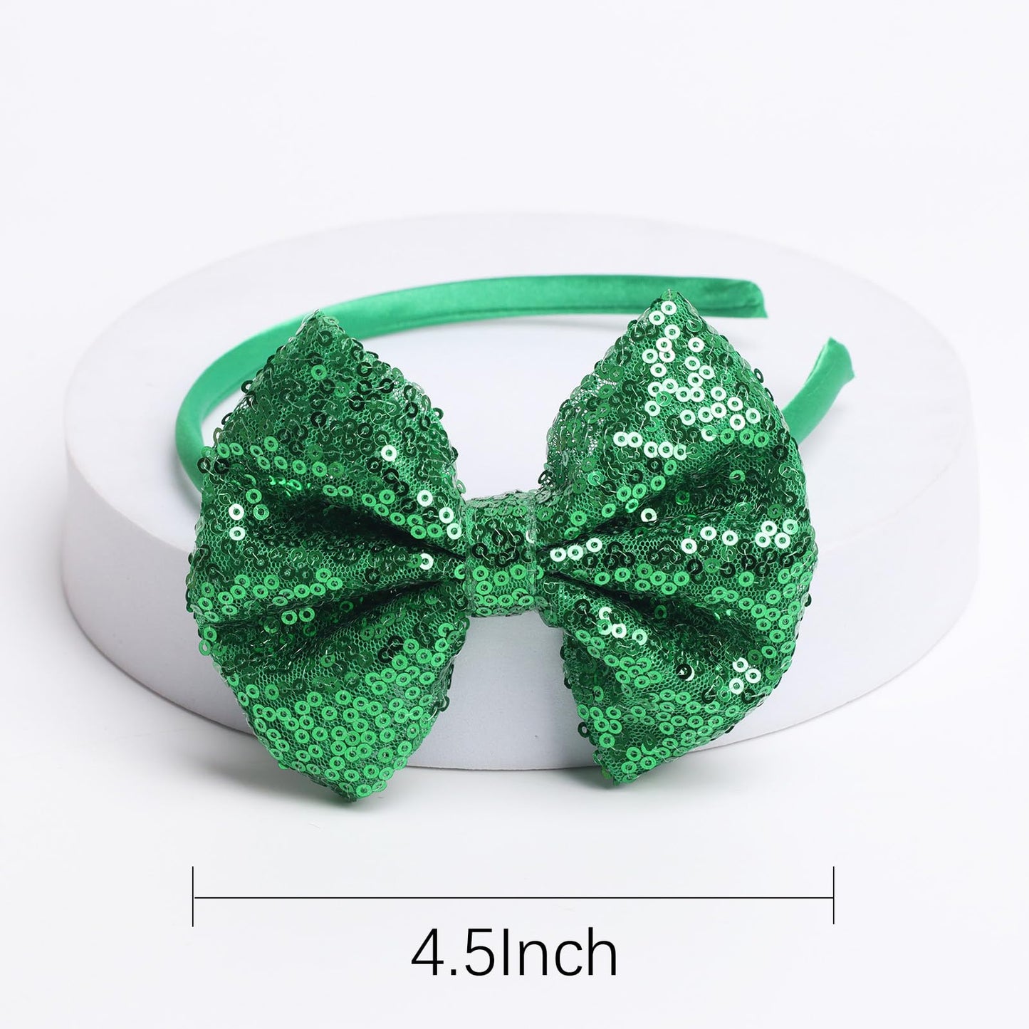 Kiszu Sparkly Sequin Hair Bow Headbands Fashion Glitter Cute Boutique Ribbon Bows for Girls, Kids, and Women (Christmas Green)