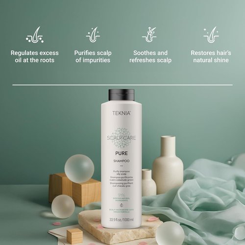 Lakmé Teknia Pure Purifying Shampoo - Oily Scalp Care | 33.8 Fl Oz for Healthy Hair