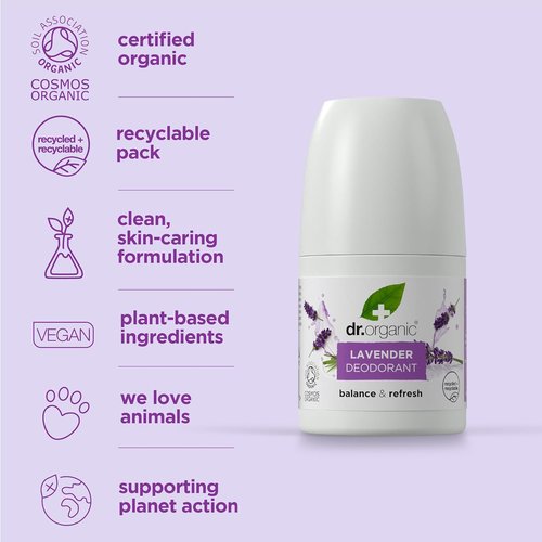 Dr Organic Lavender Deodorant - Natural Odor Protection with Soothing Lavender Essence | 3.4 oz