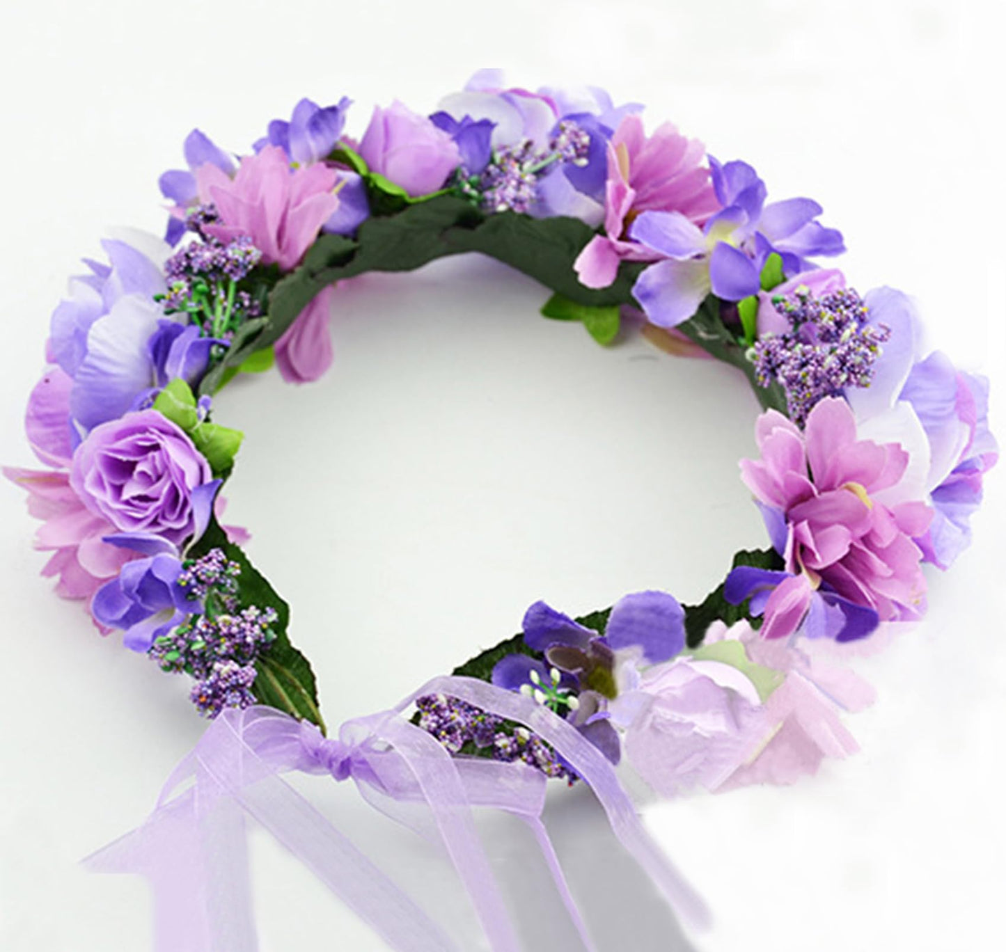 Trepveter Fairy Flower Crown Woodland Headband Elf Floral Headpiece Hair Wreath Elven Circlet for Women Girls Cosplay Halloween Bridal Wedding Photo Props Renaissance Prom Lavender