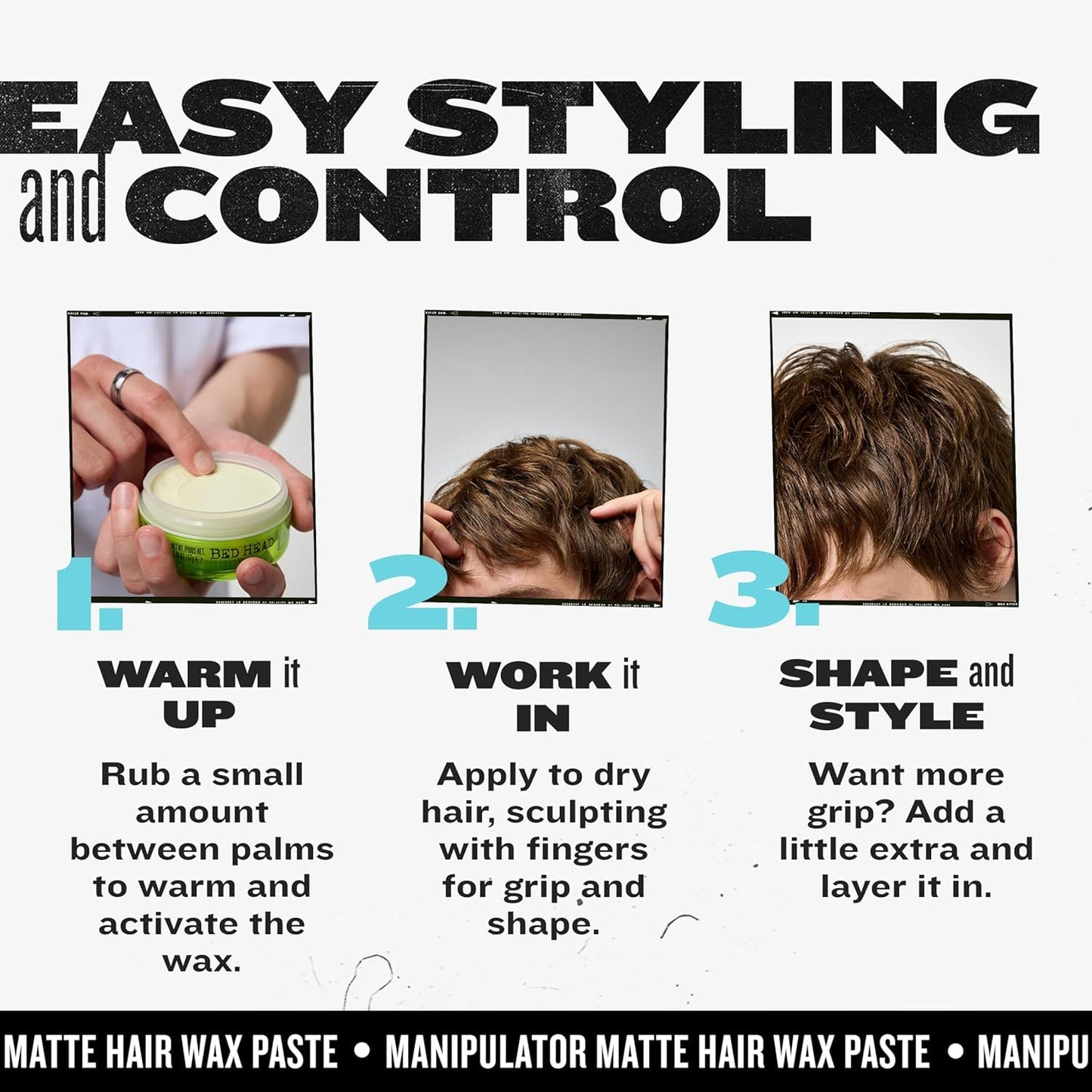 TIGI Bed Head Manipulator Matte Hair Wax - Strong Hold Sculpting Paste for Short to Medium Hair, 2.01 oz
