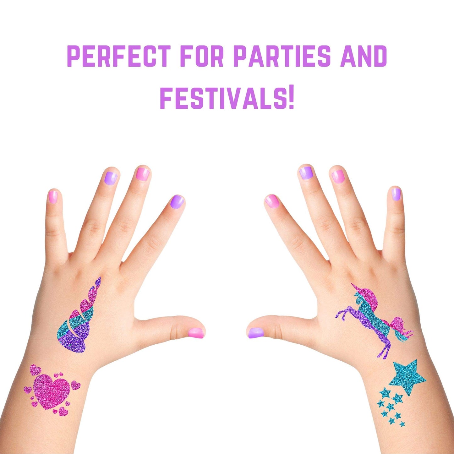 GirlZone Unicorn Glitter Tattoo Studio, Easy To Use and Skin-Safe Kids Temporary Sparkle Tattoos for Creative Playtime, Fun Party Crafts for Kids