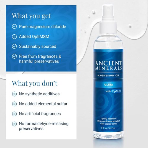 Ancient Minerals Ultra Magnesium Oil Spray - Pure Zechstein Magnesium Chloride for Topical Skin Relief (8oz)