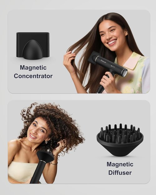 Annlary Hair Dryer - Ionic Blow Dryer with Diffuser for Curly Hair | Low Noise & Foldable Design | 6.5Ft Cord