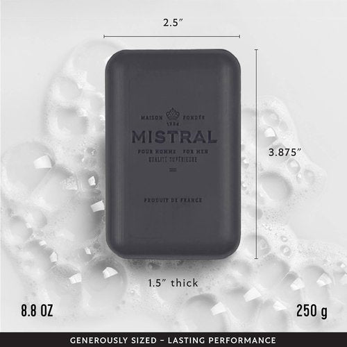 Mistral Black Amber Luxury Bar Soap for Men - Natural, Moisturizing & Paraben-Free | 8.8 oz Made in France