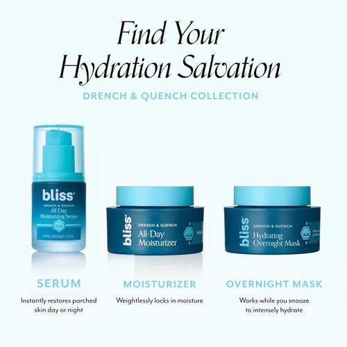Bliss Drench & Quench Hydrating Overnight Collagen Mask - Hyaluronic Acid for Elasticity & Glowing Skin
