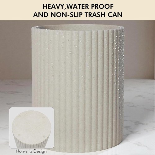 Beige Luxury Stone Bathroom Trash Can - Modern Resin Wastebasket for Office & Home Use