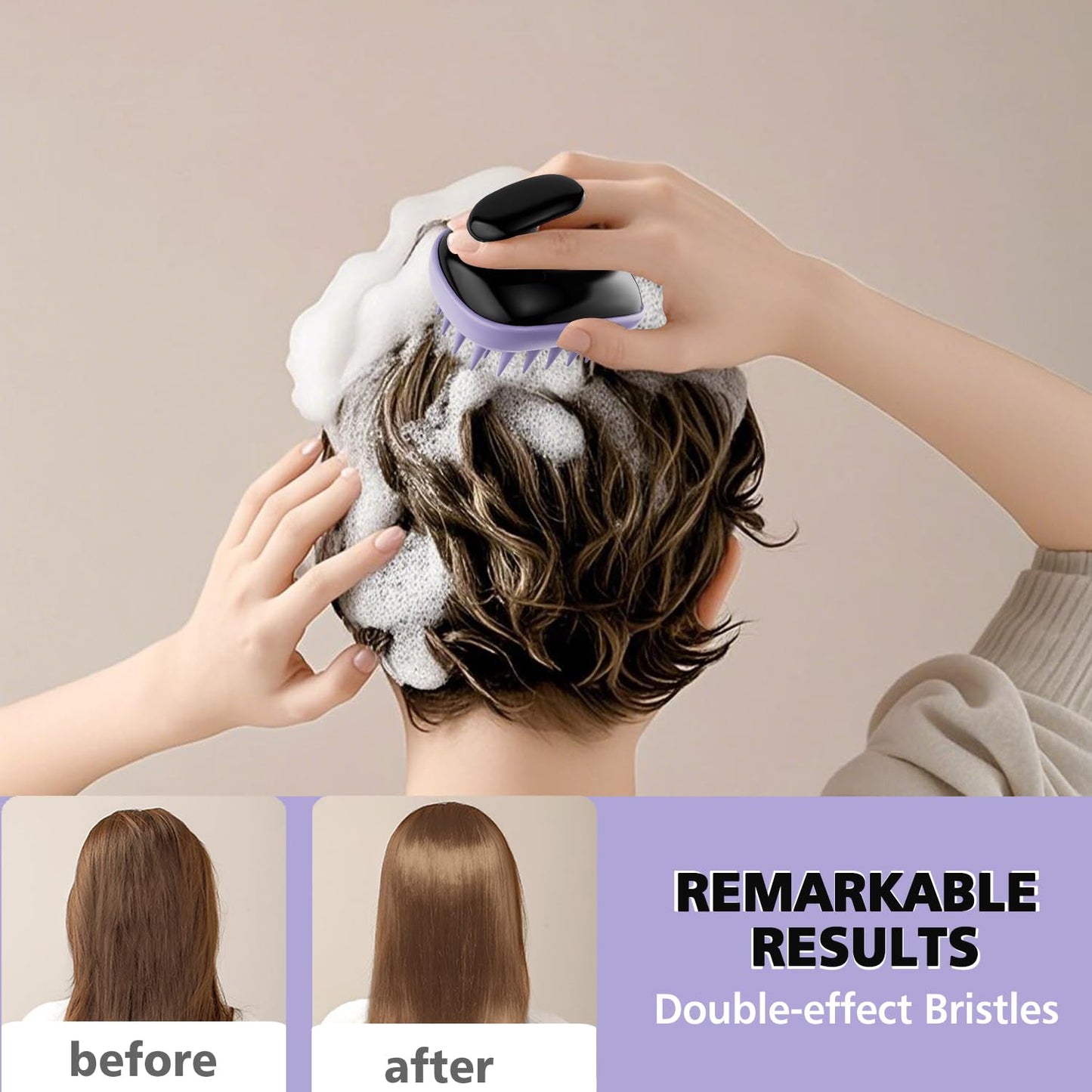 Skiennix 2-in-1 Scalp Massager Shampoo Brush - Exfoliating Dandruff Scrubber for Hair Growth | Black Purple