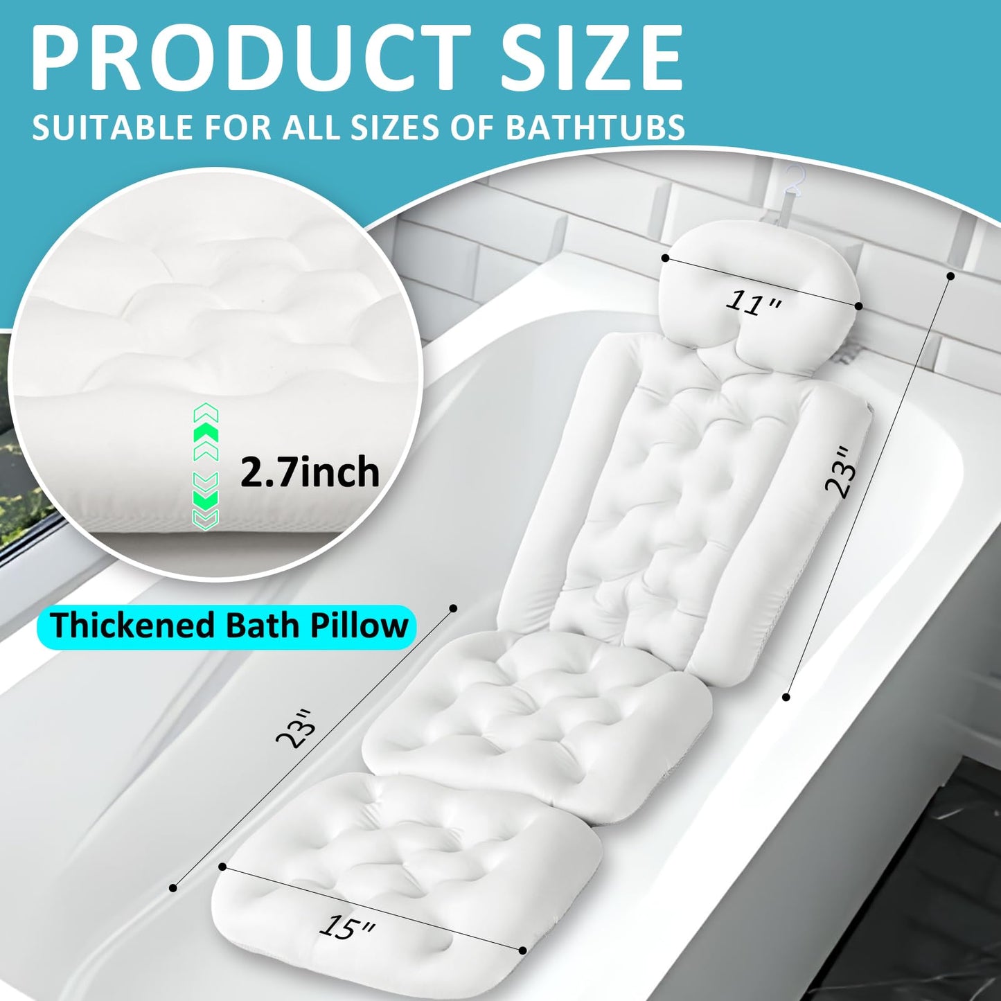 Luxury Full Body Bath Pillow for Bathtub White