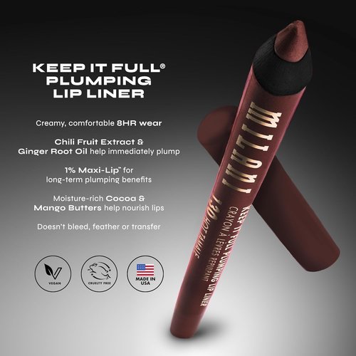 Milani Keep It Full Plumping Lip Liner - Long-Lasting Creamy Formula for Fuller Lips - Vegan & Cruelty-Free, Twice As Spice