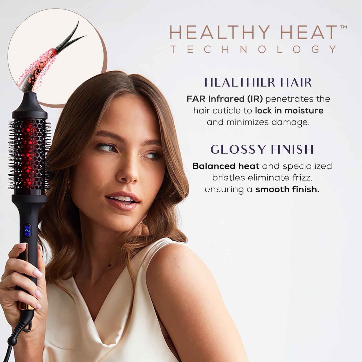 Sutra Thermal Brush - Lightweight Heated Round Hair Styling Brush with Digital Display | Auto Shut-Off & Ionic Technology