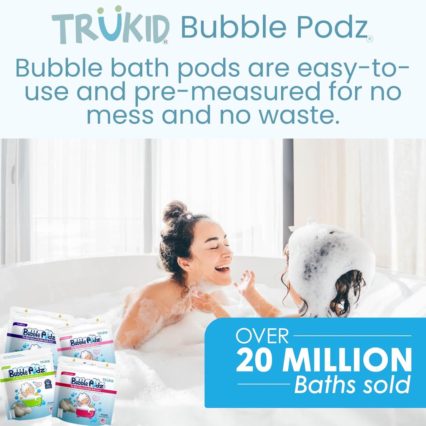 TruKid Bubble Podz - Tear-Free Bubble Bath for Kids & Toddlers | Gentle, Non-Toxic, Vanilla Scent (24 Podz)