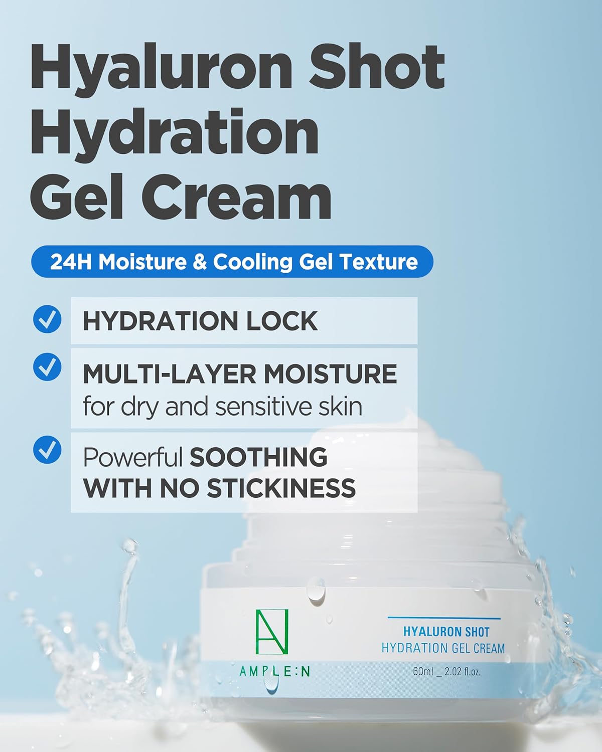 AMPLE:N Hydration Gel Cream - Korean Face Moisturizer with 10 Types of Hyaluronic Acid | 24-Hour Moisture, 2.03oz