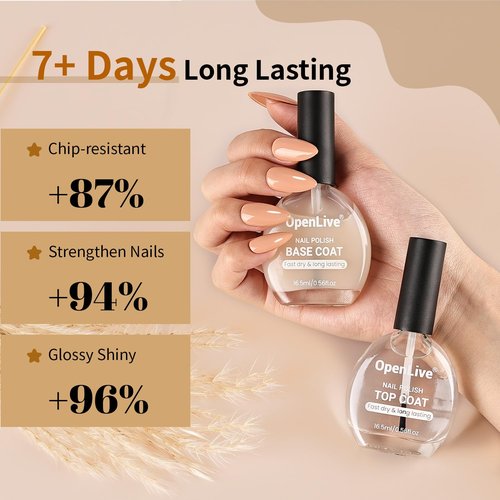 Regine Switzerland Quick Dry Base and Top Coat Nail Polish Set - 16.5ml High-Gloss, No UV Light Needed