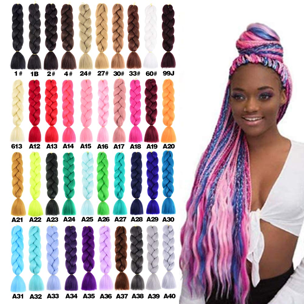 SHUOHAN 6 Packs Ombre Jumbo Braiding Hair Extensions 24 Inch High Temperature Synthetic Fiber Hair Extensions for Box Braids Braiding Hair (Black to Deep Gray)