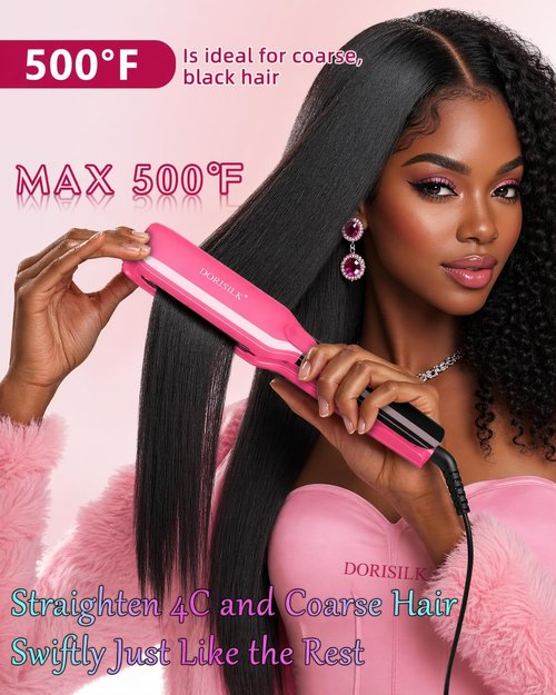 DORISILK 2-in-1 Hair Straightener & Curler - 1.75 Inch Ceramic Flat Iron for Frizz-Free Shine | Hot Pink