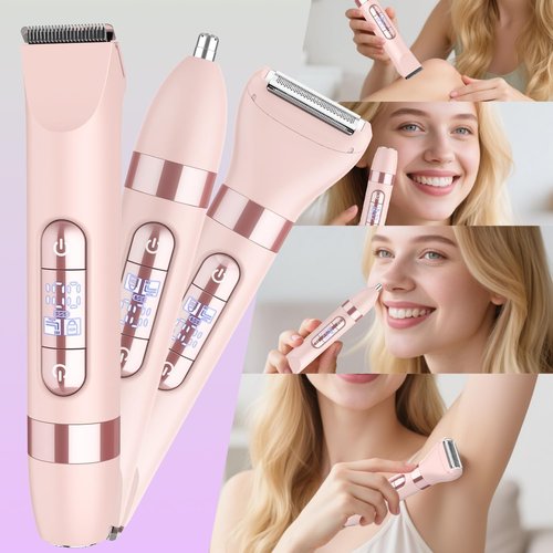 Hatteker Women's Electric Razor - 4-in-1 Dual-Head Trimmer | IPX7 Waterproof, Rechargeable, Pink