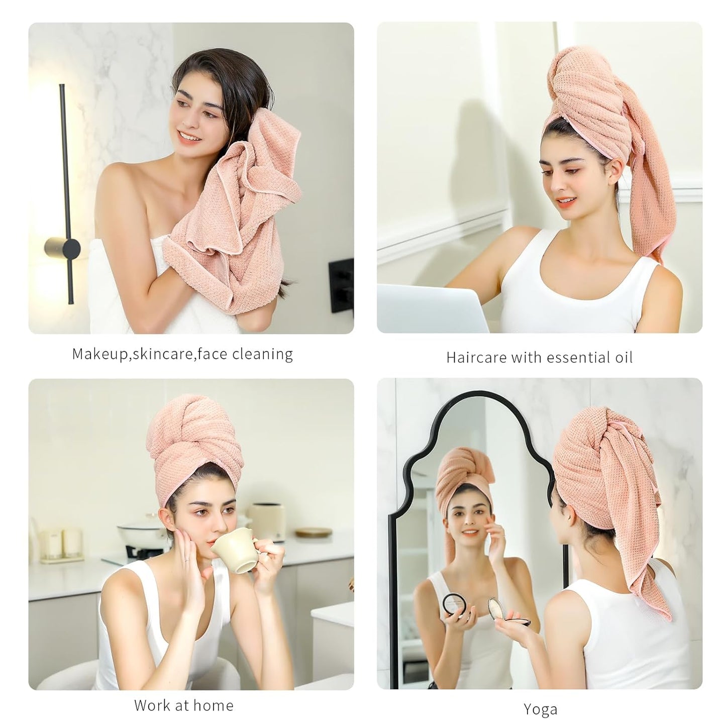Skiennix Microfiber Hair Towel - Ultra Absorbent Quick Drying for All Hair Types | 20x40 Inch Lotus Root Pink (1pc)